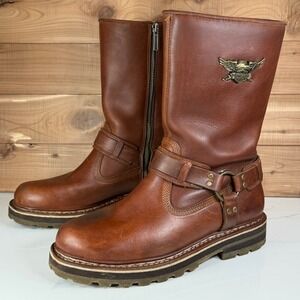 Vintage Y2K Harley Davidson Brown Leather Harness Biker Boots 95144 Mens 10.5